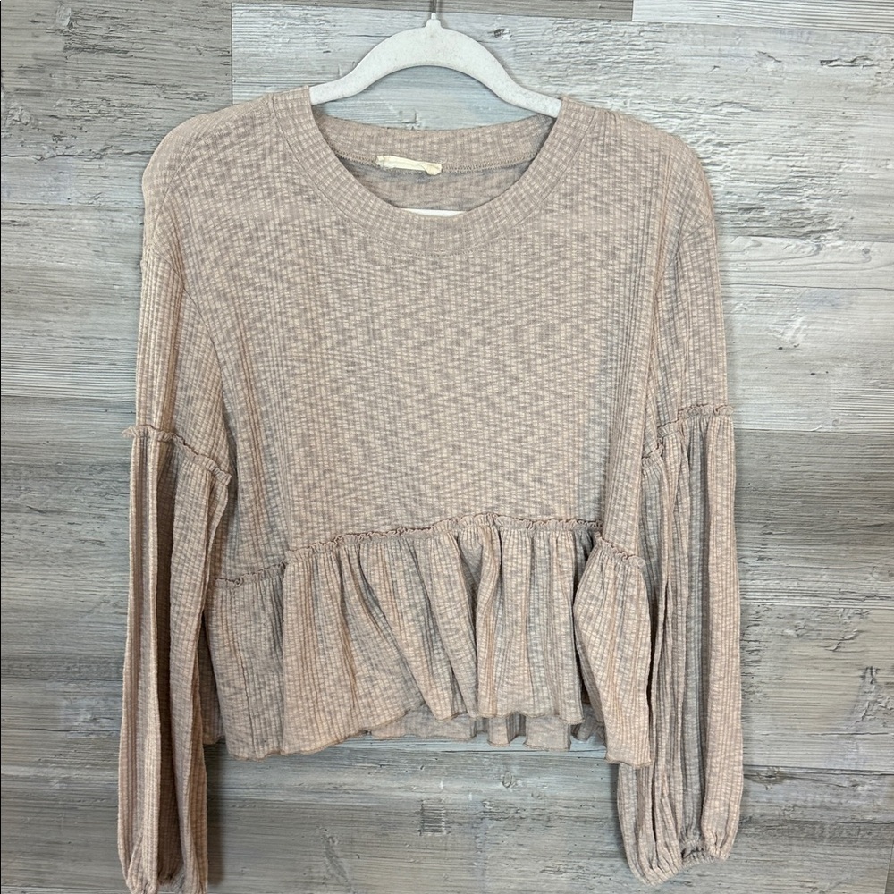 Altar’d State Cream/Beige Long Sleeve Ruffle Top